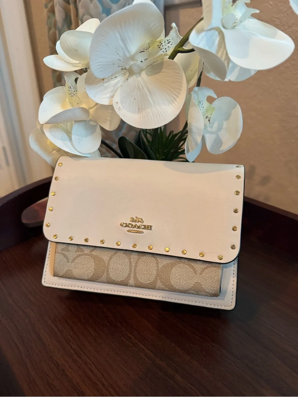 Coach Chalk and Signature Canvas Crossbody/Foldover Belt Bag with Rivets